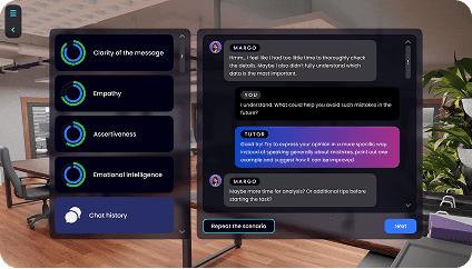 Feedback panel after a conversation with the avatar